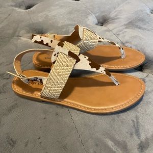 Cow print sandals in excellent condition.